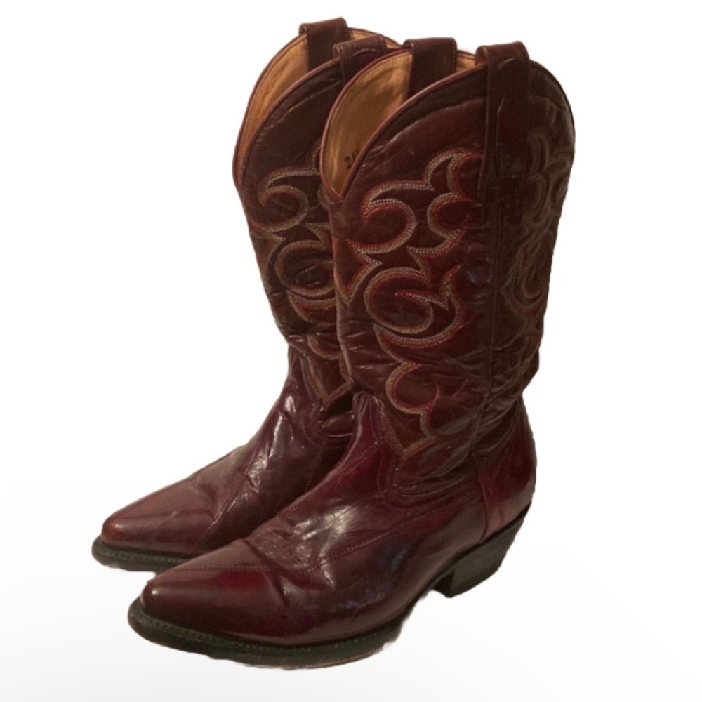 Dos de Oro Oxblood Red Leather Embroidered Cowboy Boots sz 5.5 US